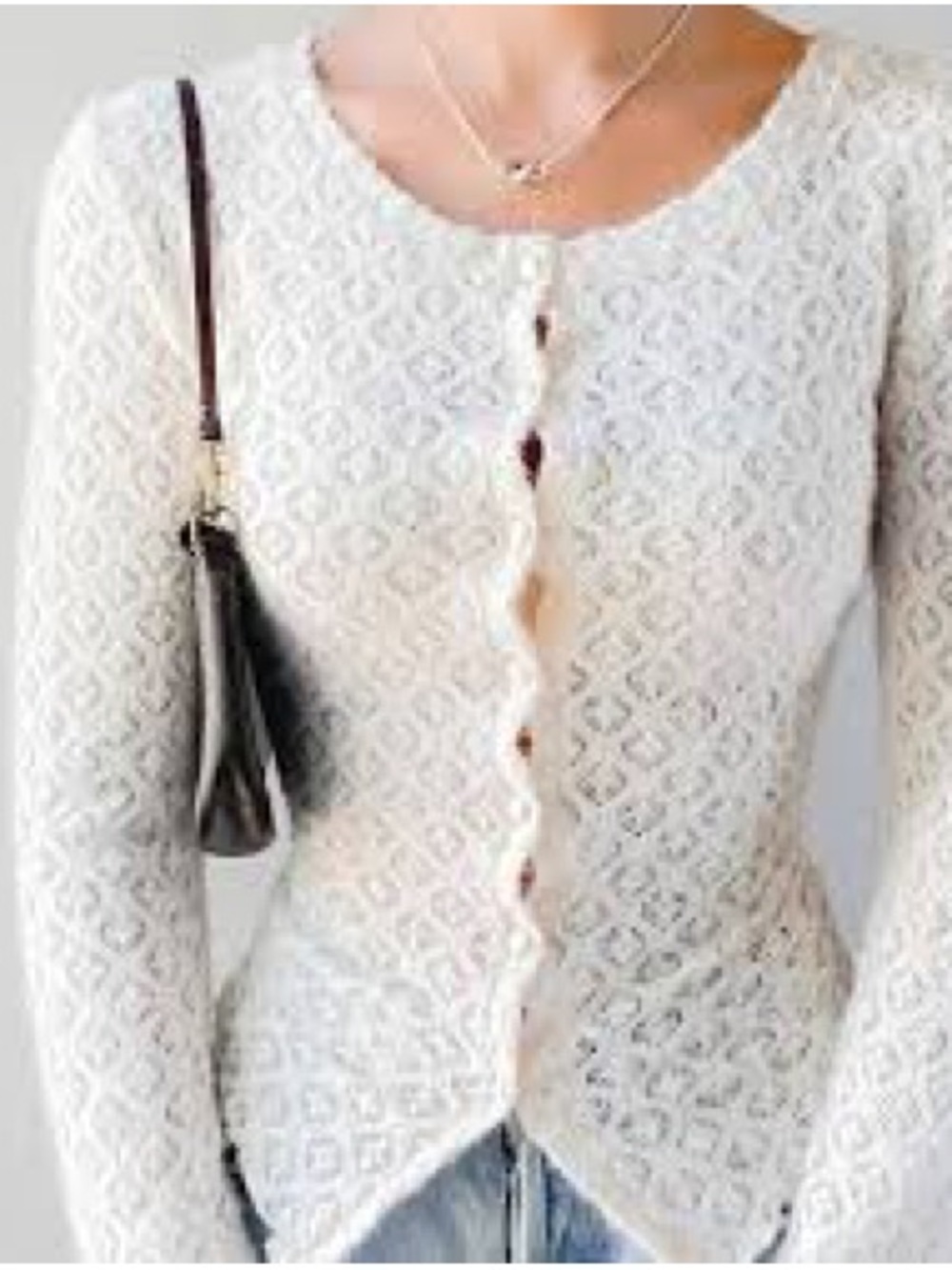 UO Kimchi Blue Cassidy Cream Fuzzy Open Knit Button Down Cardigan L Spring